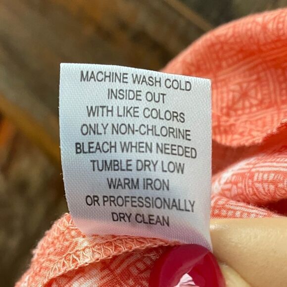 Hester Orchard Sz M BOHO Orange Print Pheasant Cap Sleeves Relaxed Blouse - Picture 10 of 10